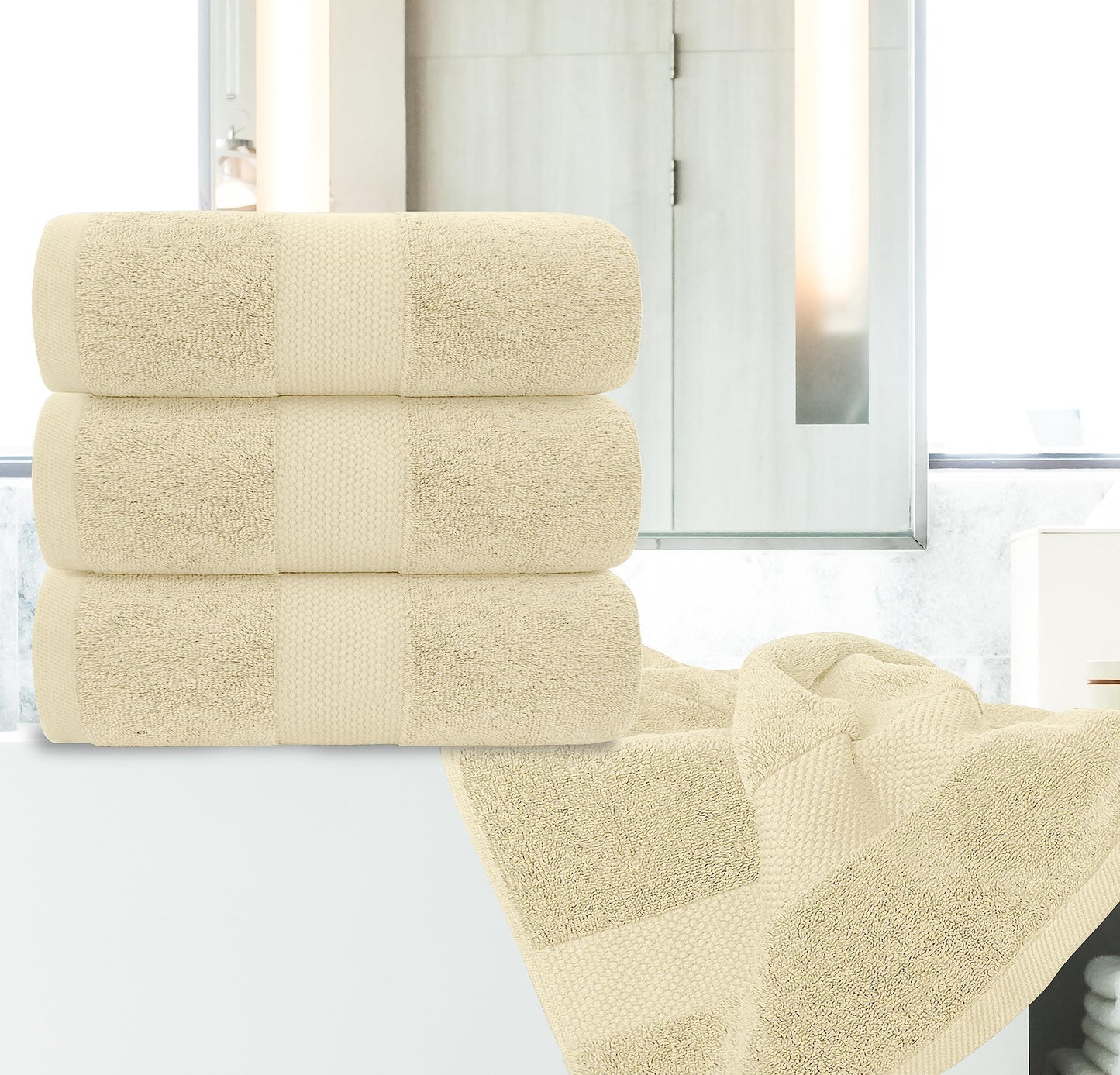Luxury Bath Towels Set of 4 Large 700 GSM Cotton Ultra Soft 27X54 in Beige Color