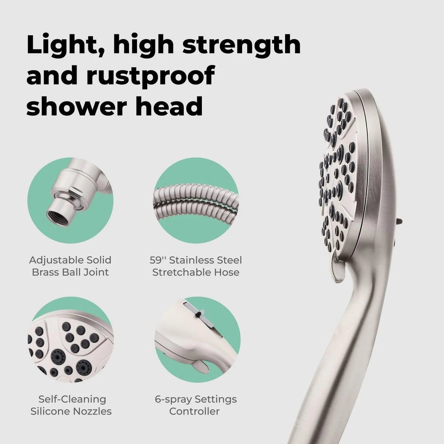 High Pressure Shower Head with Handheld 8 Spray Settings High Flow Removable