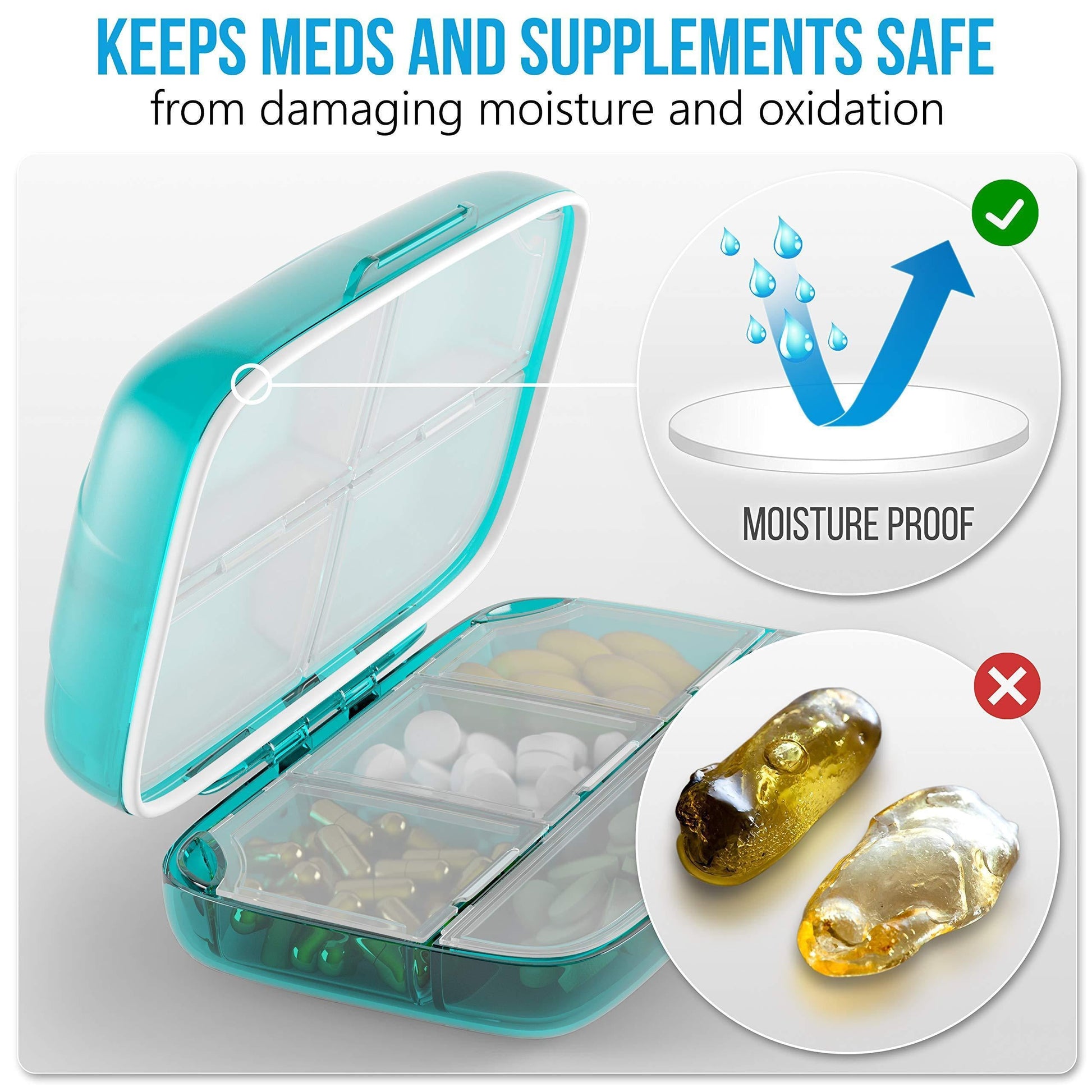 Pill Organizer Airtight Pill Box Large Pill Dispenser for Home Travel Green Case