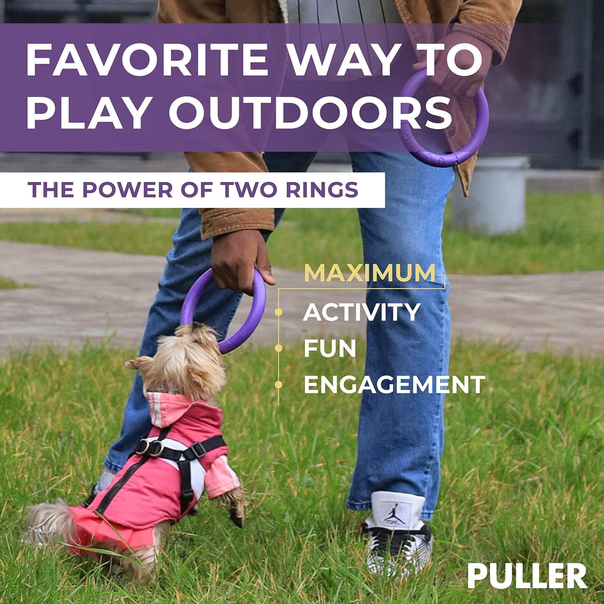 Puller Outdoor Dog Ring Toys Dog Fetch Toy Mini 2 Rings for Small Dogs Purple