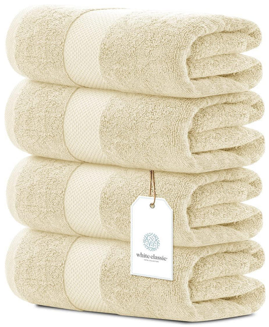 Luxury Bath Towels Set of 4 Large 700 GSM Cotton Ultra Soft 27X54 in Beige Color