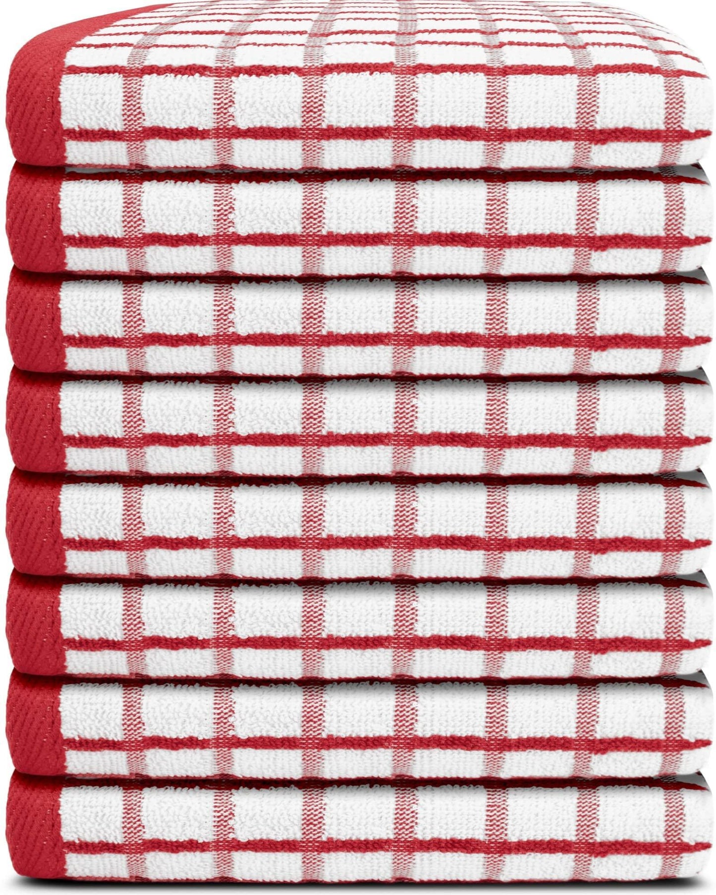 Premium Dish Towels for Kitchen with Hanging Loop 8 Pack 16X26 Inch Red Color