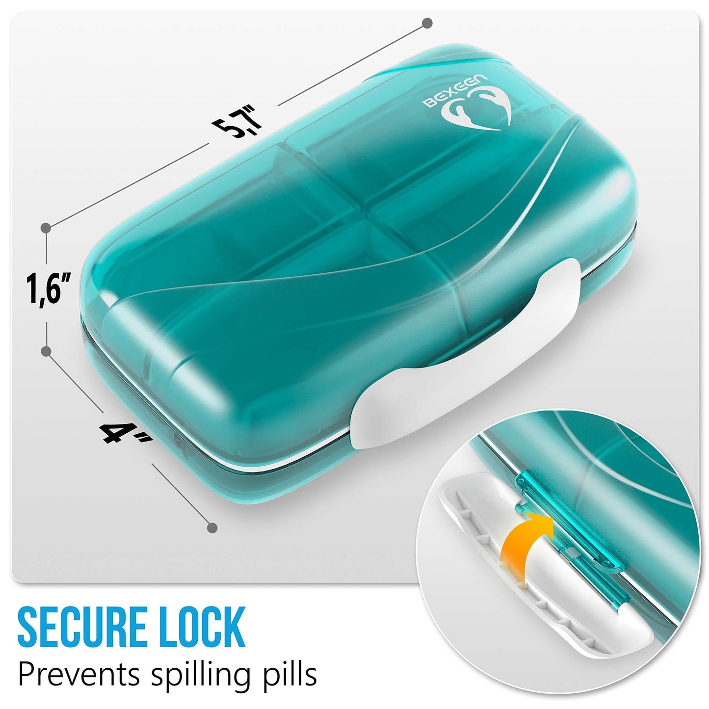 Pill Organizer Airtight Pill Box Large Pill Dispenser for Home Travel Green Case